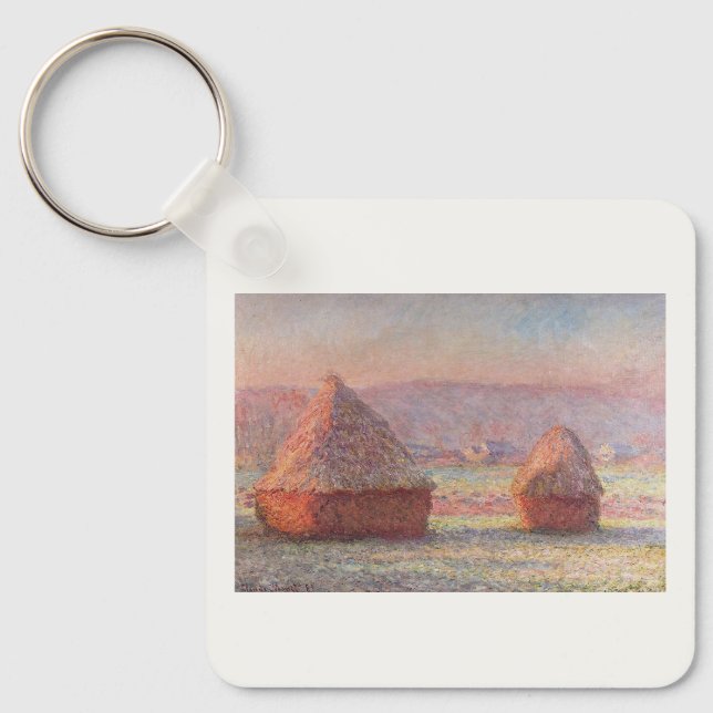 Claude Monet's White Frost Sunrise (Haystacks)) Key Ring (Front)