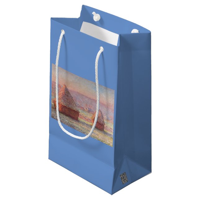 Claude Monet's White Frost Sunrise (Haystacks)) Small Gift Bag (Front Angled)