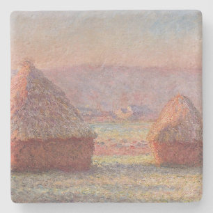Claude Monet's White Frost Sunrise (Haystacks)) Stone Coaster