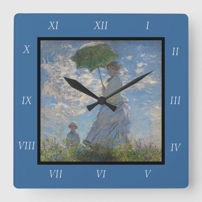 Claude Monet's Woman with a Parasol (The Stroll) Square Wall Clock (Front)