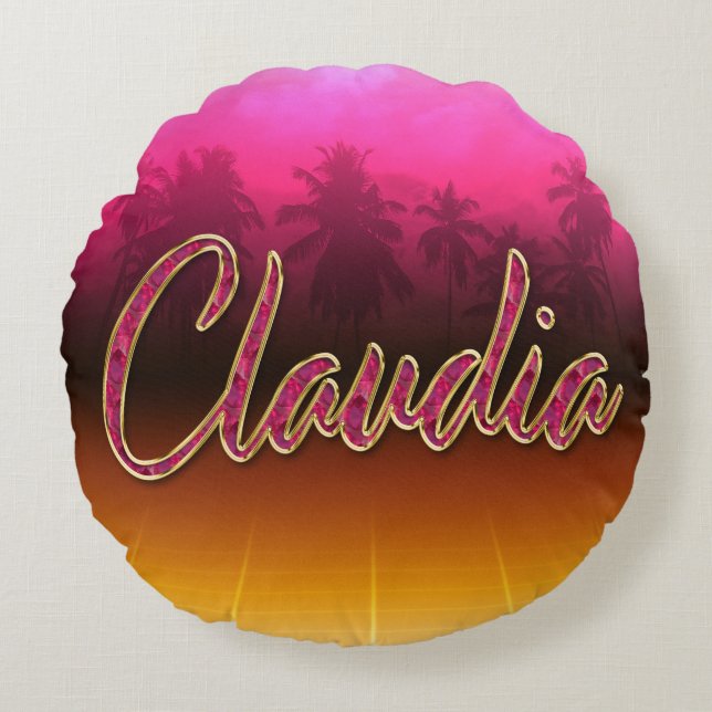 Claudia First Name Golden pink cushion (Front)