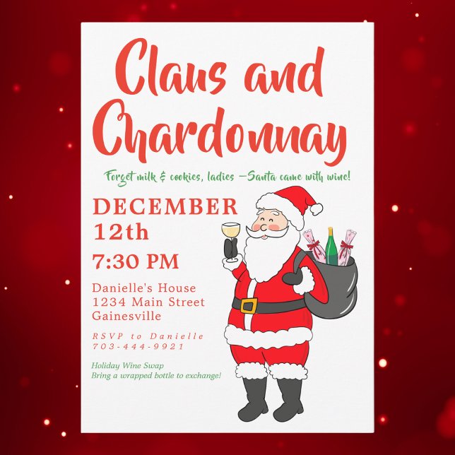 Claus Chardonnay Ladies Wine Night Christmas Party Holiday Card (Creator Uploaded)