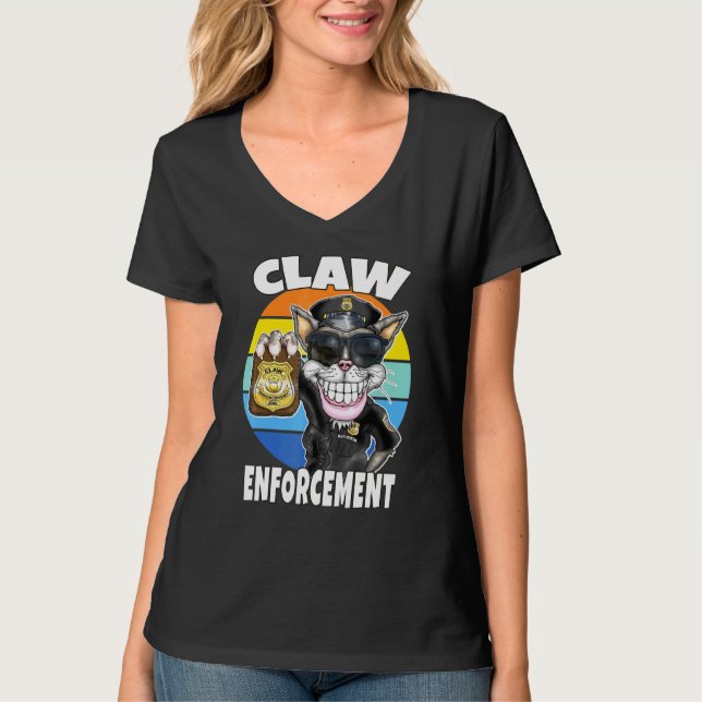 Claw Enforcement Cat Wearing Sunglasses Cute Summe T-Shirt (Front)