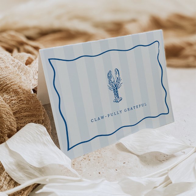 "Claw-fully Grateful" Blue Stripe Lobster Thank You Card (Creator Uploaded)