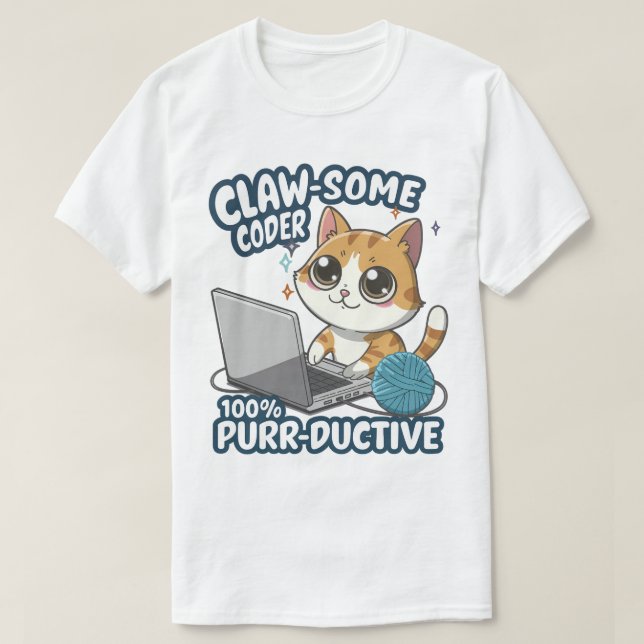 Claw-some Coder Anime Cat T-Shirt – Funny Programm (Design Front)
