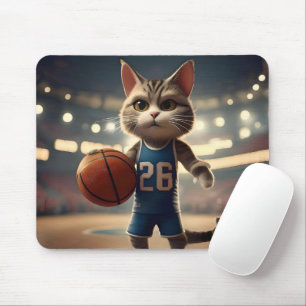 Claw-some Hoops: The Fearless Cat Basketballer Mouse Pad