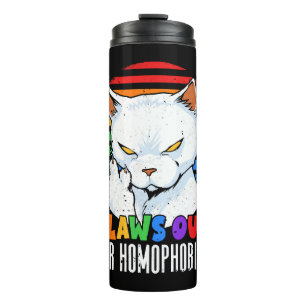 Claws Out for Homophobia Rainbow Angry LGBT Cat Thermal Tumbler