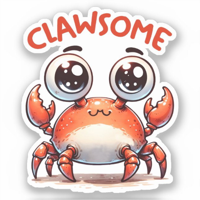 Clawsome Funny Kawaii Crab Pun Sticker (Front)