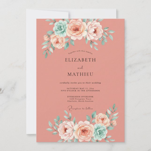 Clay Aqua Petal Wedding Invitation (Front)