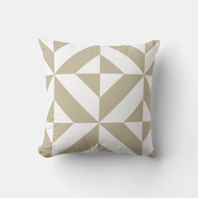 Clay Beige Geometric Deco Cube Pattern Cushion (Front)