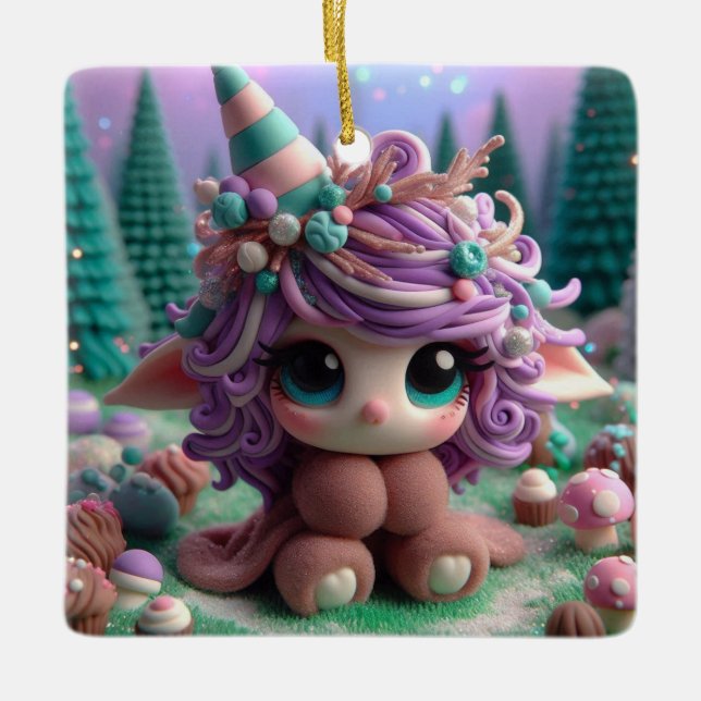Clay Birthday Creature Ceramic Ornament (Front)