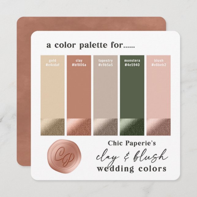 Clay & Blush Pink 2022 Wedding Colour Palette Card (Front/Back)