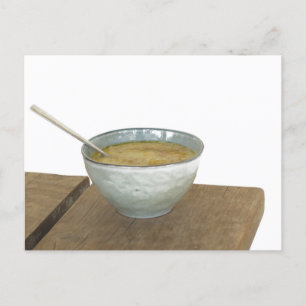 Clay Bowl Spoon Oats Porridge Table Postcard