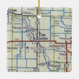 Clay Centre KS Vintage Map Ceramic Ornament