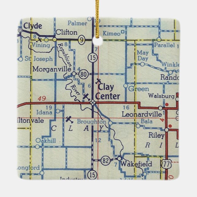 Clay Centre KS Vintage Map Ceramic Ornament (Back)