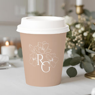 Clay Chic Black Floral Monogram Wedding Paper Cups