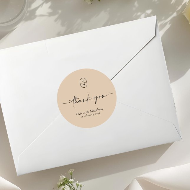 Clay | Chic & Modern Wedding Monogram  Classic Round Sticker (Creator Uploaded)