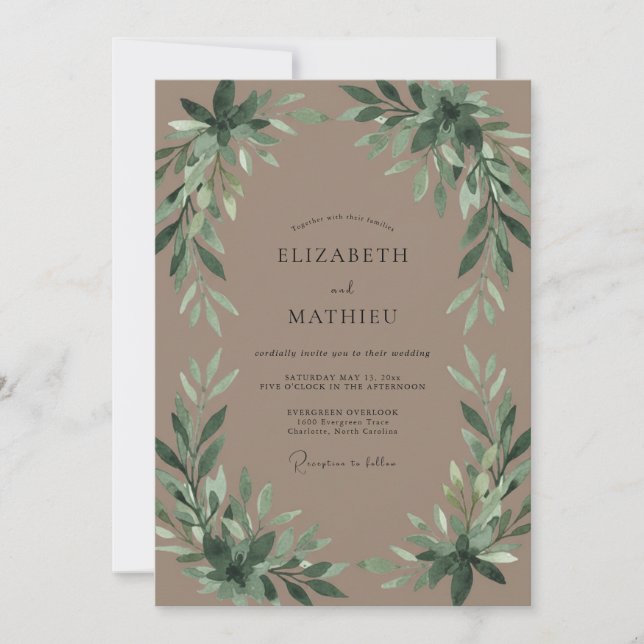 Clay Emerald Foliage Eucalyptus Wedding Invitation (Front)
