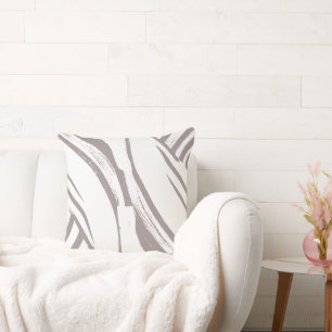 Clay Grey Yellow and White Curvy Stripes Boho Cushion