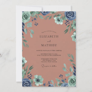 Clay Indigo Leafy Wedding Invitation
