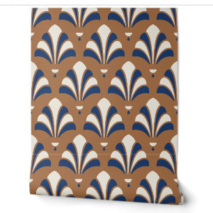 Clay, Ivory and Lapis 1920s Art Deco Palmette Fan Wallpaper