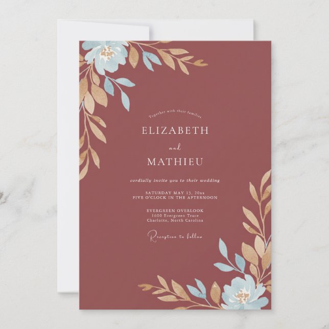 Clay Leaf Wedding Invitation (Front)