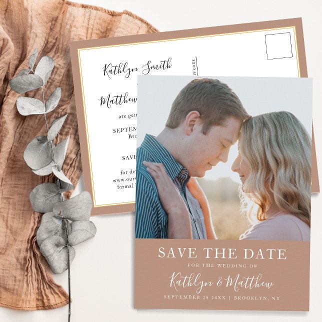 Clay Modern Typography Minimalist Photo Wedding Announcement Postcard (Creator Uploaded)