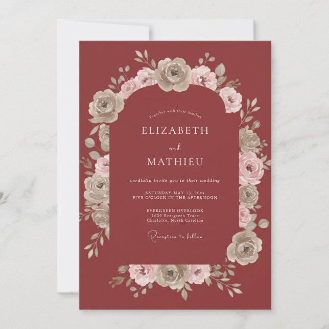 Clay Painted Petal Wedding Invitation (Front)