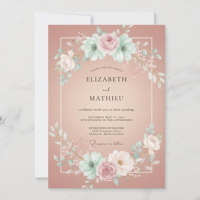 Clay Peony Wedding Invitation (Front)