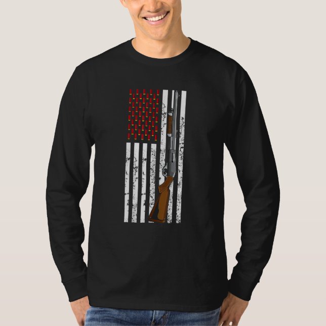 Clay Pigeon Shooting Usa Flag Shotgun Cartridge Fl T-Shirt (Front)