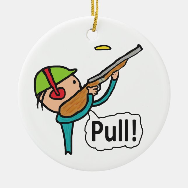 Clay Pigeon Trap Shooting Ceramic Tree Decoration (Front)