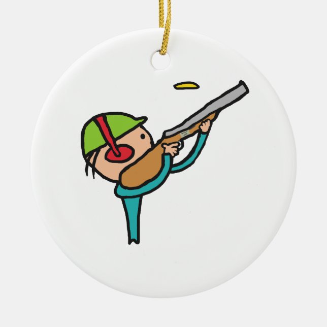Clay Pigeon Trap Shooting Ceramic Tree Decoration (Front)