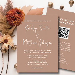Clay QR Code All In One Modern Script Chic Wedding Invitation