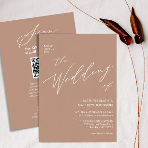 Clay QR Code All In One Modern Script Chic Wedding Invitation