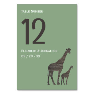 Clay Safari Giraffe, Rustic Wedding Table Number