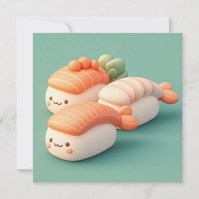 Clay Salmon and Shrimp Sushi Trio Postcard (Front)