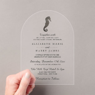 Clay Seahorse Beach Wedding Acrylic Invitations