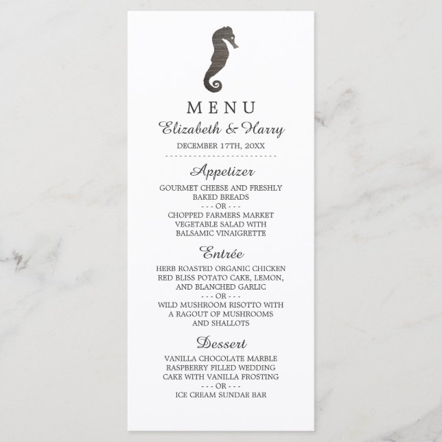 Clay Seahorse Beach Wedding Menu (Front)