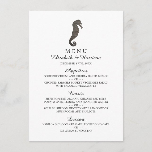 Clay Seahorse Beach Wedding Menu (Front)