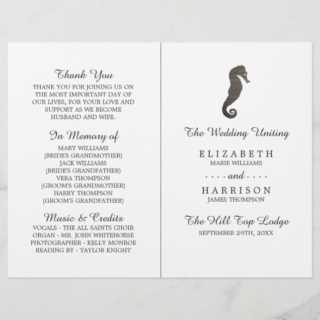 Clay Seahorse Beach Wedding Program (Front)