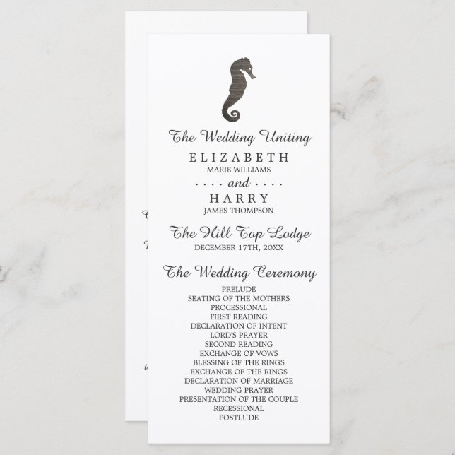 Clay Seahorse Beach Wedding Programme (Front/Back)