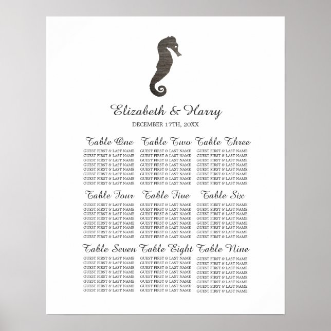 Clay Seahorse Beach Wedding Seating Chart (Front)