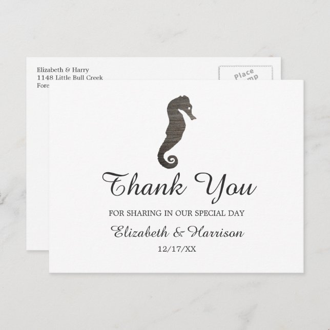Clay Seahorse Beach Wedding Thank You Postcard (Front/Back)
