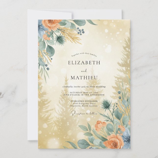Clay Slate Wildflower Wedding Invitation (Front)