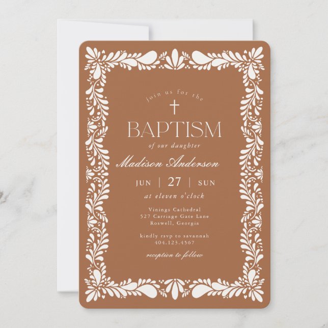 Clay Talavera Tile Spanish Fiesta Baptism Invitation (Front)