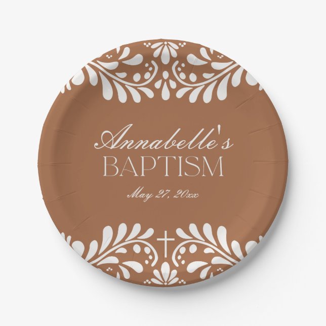 Clay Talavera Tile Spanish Fiesta Baptism Paper Plate (Front)