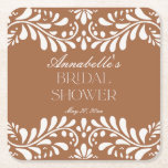 Clay Talavera Tile Spanish Fiesta Bridal Shower Square Paper Coaster<br><div class="desc">Everyone loves a fiesta! This collection is a stunning blend of elegance and cultural heritage, inspired by the traditional Mexican Clay Talavera tile patterns. The earthy burnt orange Terracotta floral border exudes sophistication and a touch of festive charm, making it perfect for your Spanish or Mexican inspired celebration. Whether you're...</div>