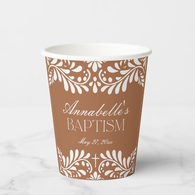 Clay Talavera Tile Spanish Style Fiesta Baptism Paper Cups (Front)