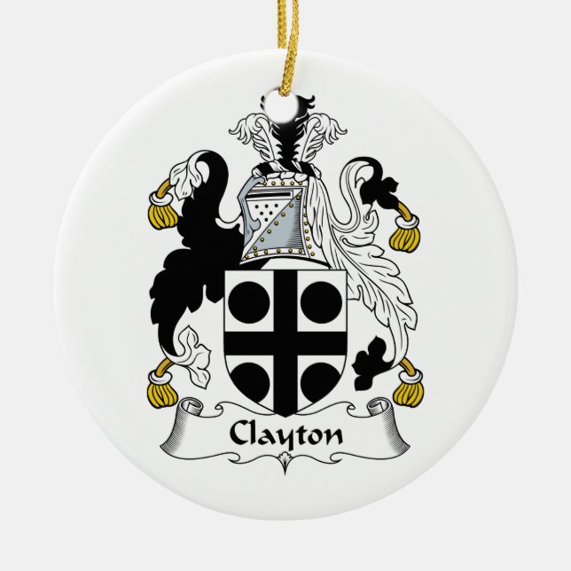Clayton Family Crest Ceramic Tree Decoration (Front)