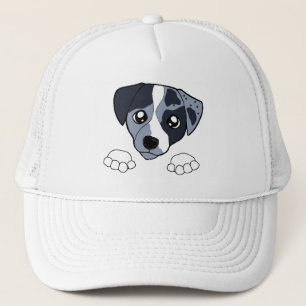 cld blue merle peeking trucker hat